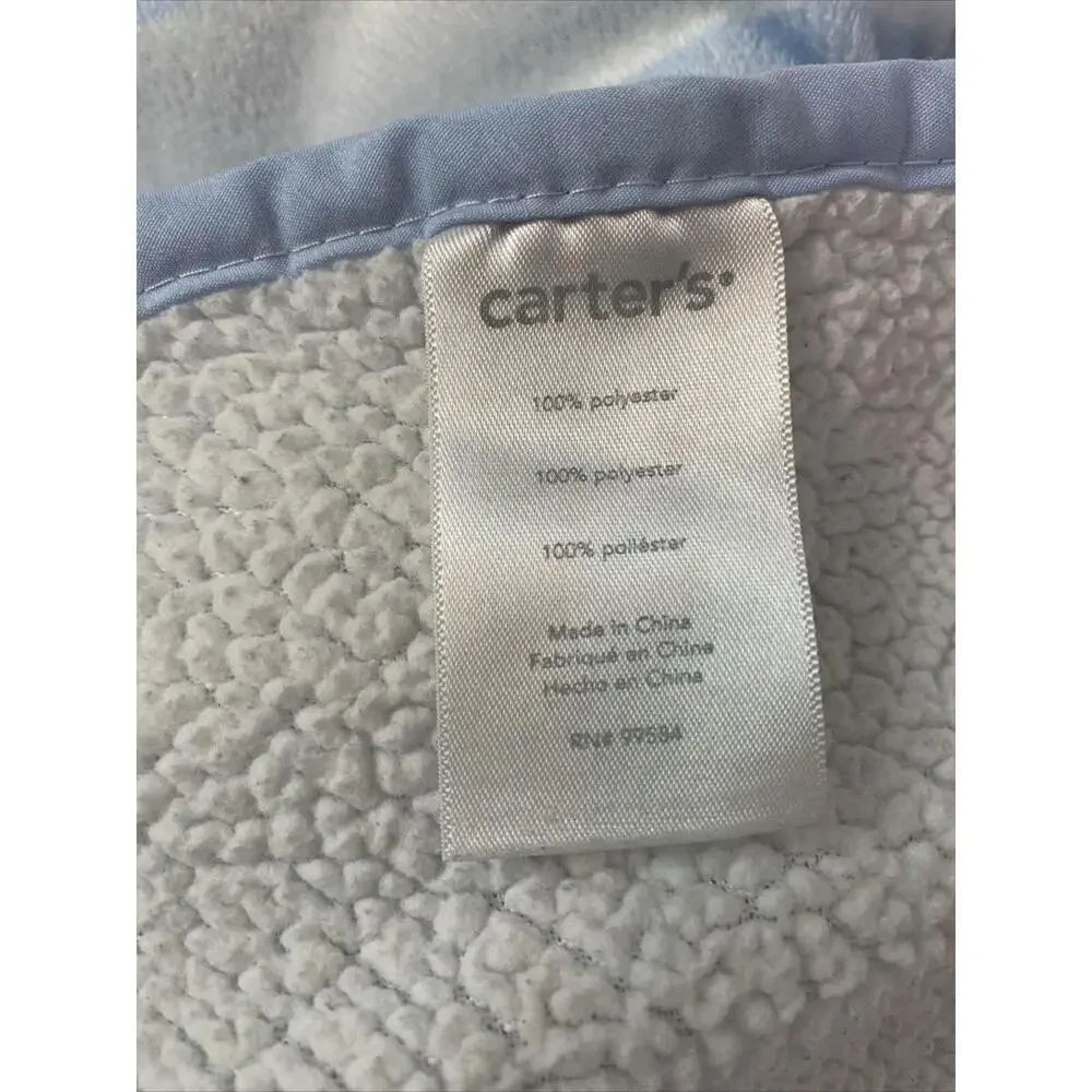 Carters Baby Blanket Blue‎ White Striped Sherpa Fleece Plush Nursery 1627